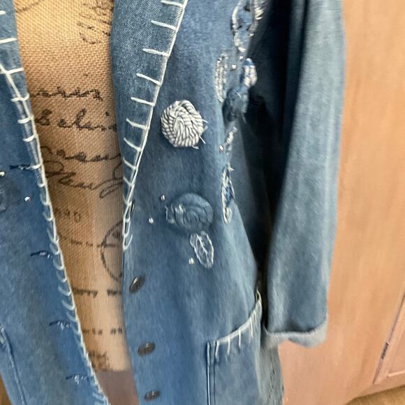 Vintage Carole Little Embroidered 90s Denim Jacket blazer embellished chambray - Picture 11 of 15
